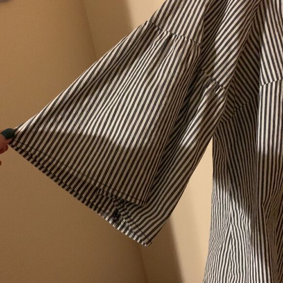 Como Black cotton top Country blue and white stripe Bell sleeves size 2x - Picture 3 of 6